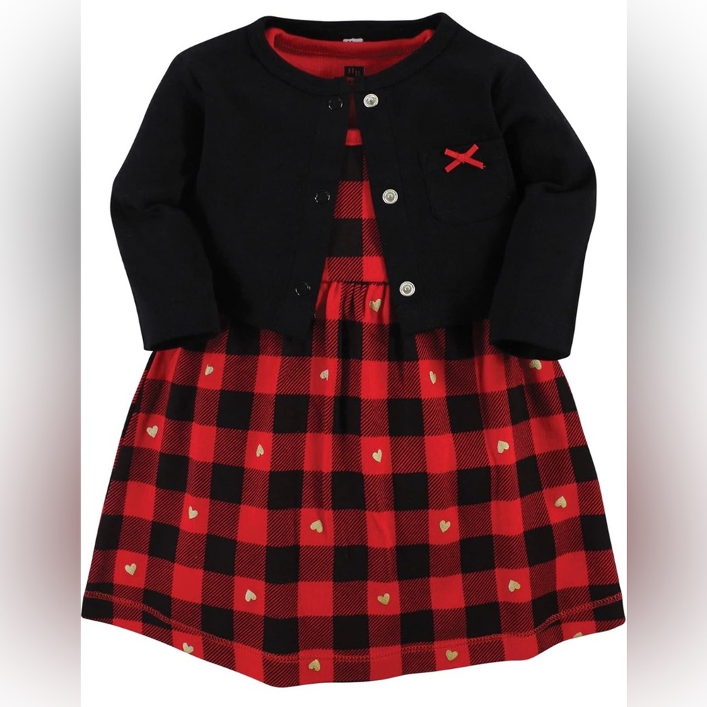 Hudson Baby Infant and Toddler Girls Cotton Dress and Cardigan Set | Size 6-9 Mo